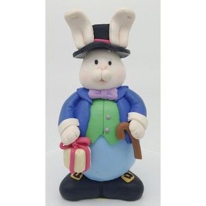 Bunny Rabbit Figurine Resin Easter Decoration Boy With Hat Cane K's Collection
